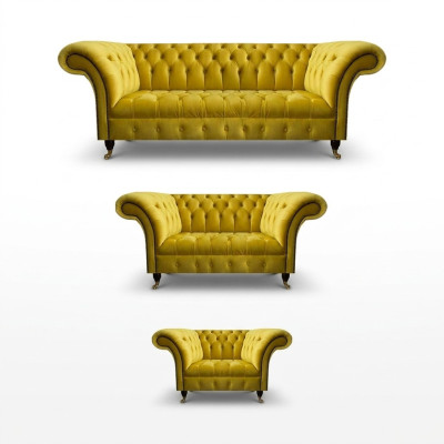 Wohnzimmer Gelbe Chesterfield Couchgarnitur Modernes 3tlg Polster Set