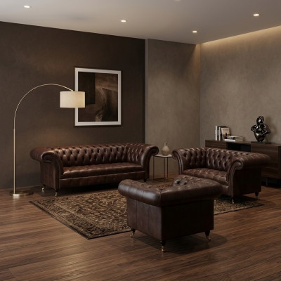 Luxuriöse Chesterfield Braune Ledergarnitur Wohnzimmer Polster Möbel