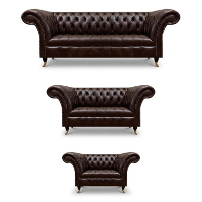 Luxuriöse Chesterfield Braune Ledergarnitur Wohnzimmer Polster Möbel
