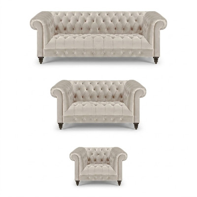 Moderne Chesterfield Weiße Sofagarnitur Edle Polstersofas Sessel 3tlg