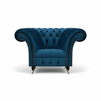 Moderner Blauer Chesterfield Sessel Designer Sitzmöbel Wohnzimmer Sitzer