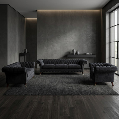 Schwarze Chesterfield Sofas Designer Wohnzimmer Polstercouchen Sessel