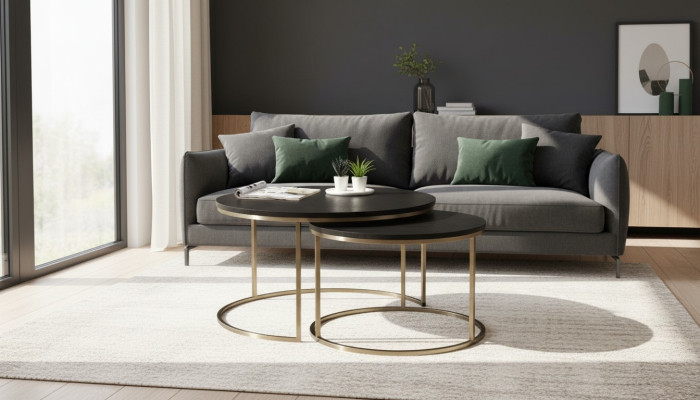  Couchtische 2-teilig oben und unten Messing-Metallbeine hochwertiges Wohnzimmer