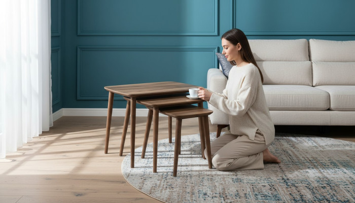  Rechteckiges Couchtische Set 3x Tische Wohnzimmer Esszimmer Braun Holz