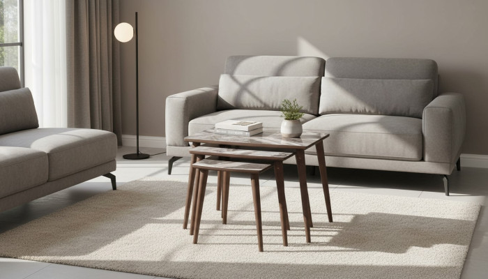  Modernes Wohnzimmer 3x Couchtisch-Set rechteckig beige Beistelltisch