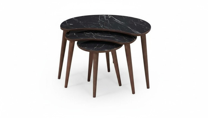  Couchtische 3 x Set aus schwarzem Holz luxuriöses Wohnzimmertisch-Set