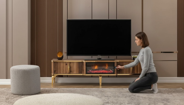  Luxuriöser Kaminsims TV-Tisch Wohnzimmer Lowboard Holz braun Sideboard