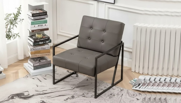  Wohnzimmer Sessel Dunkelgrau 1-Sitzer Metallbeine + Textilpolsterung