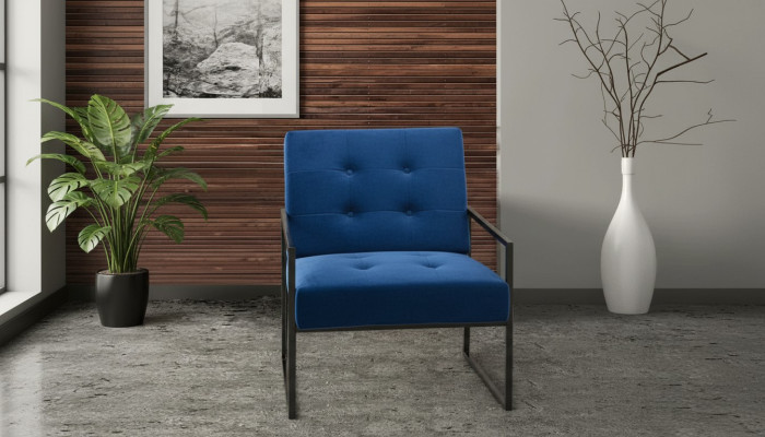  Sessel 1-Sitzer blaue Polsterung Holzgestell Metallbeine luxuriös