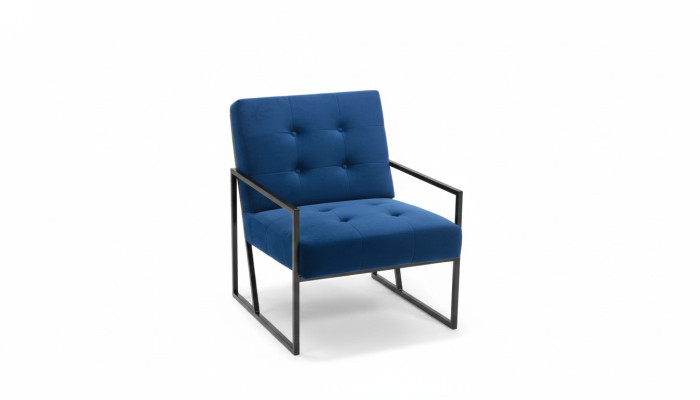  Sessel 1-Sitzer blaue Polsterung Holzgestell Metallbeine luxuriös