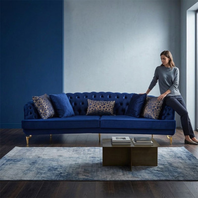 Blaue Wohnzimmer Chesterfield Sofagarnitur Luxus Polstersofas 4x Sitzer