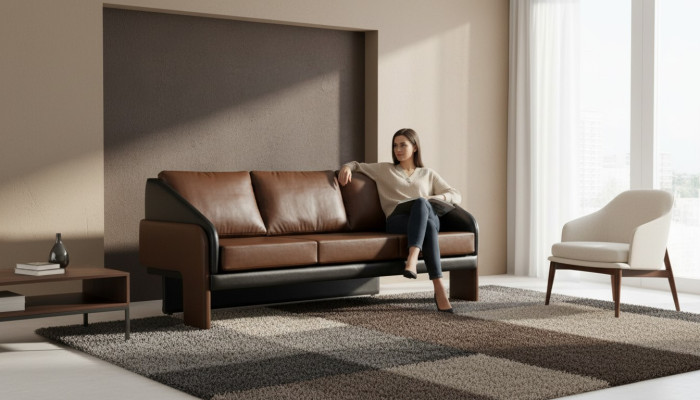 Braun-Schwarzer Dreistzer Exklusive Polstermöbel Designer Ledercouch