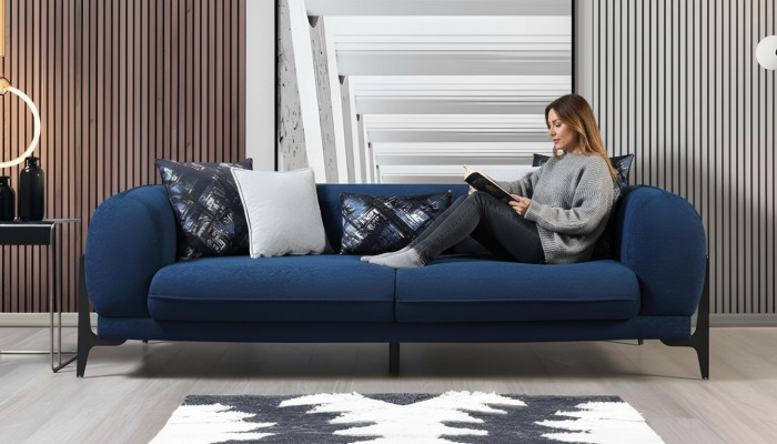 Blauer Polster 3-Sitzer Relaxsofas Designer Club Couchen Lounge Möbel