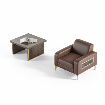 Arbeitszimmer-Set 2tlg Sessel mit Couchtisch Wohnzimmer Braun Einfarbig