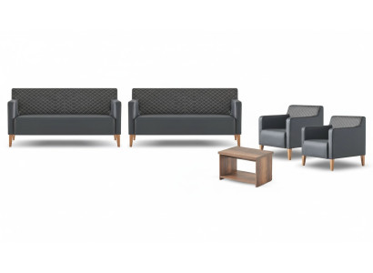 Arbeitszimmer-Set 5tlg Schwarz 2x 3-Sitzer 2x Sessel Braun Couchtisch