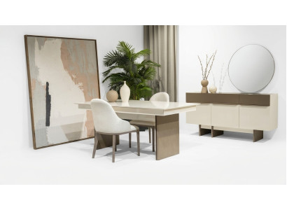 Designer Küchenmöbel Luxuriöser Esstisch Designer Textil Lehnstühle 5tlg