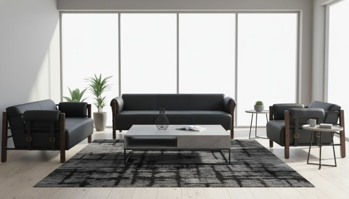 Sofagarnituren Sofa-Set Ledersofa 3-Sitzer 2-Sitzer Sessel Holz Couch