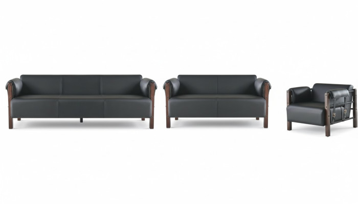 Sofagarnituren Sofa-Set Ledersofa 3-Sitzer 2-Sitzer Sessel Holz Couch