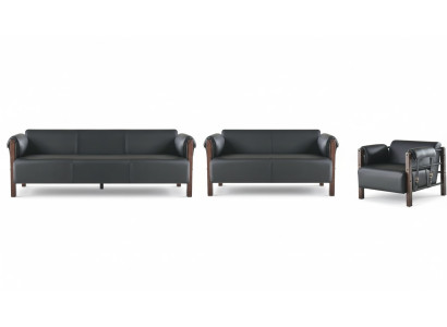 Sofagarnituren Sofa-Set Ledersofa 3-Sitzer 2-Sitzer Sessel Holz Couch