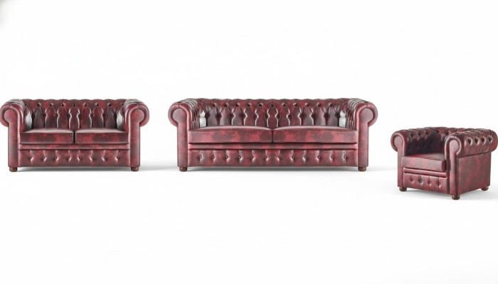 Sitzmöbel Set Bordeaux 3-Sitzer 2-Sitzer Sessel  Chesterfield Klassische Möbel