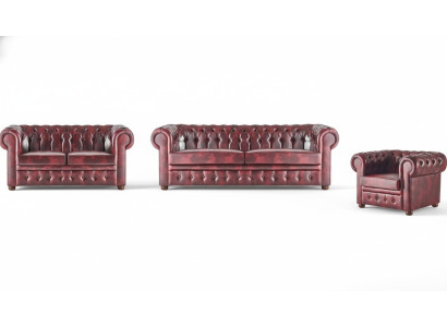 Sitzmöbel Set Bordeaux 3-Sitzer 2-Sitzer Sessel  Chesterfield Klassische Möbel