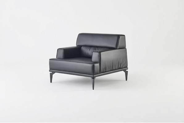 Sessel Lehnsessel Schwarz Leder Weiche Vierseitig Modern Edelstahl Holz