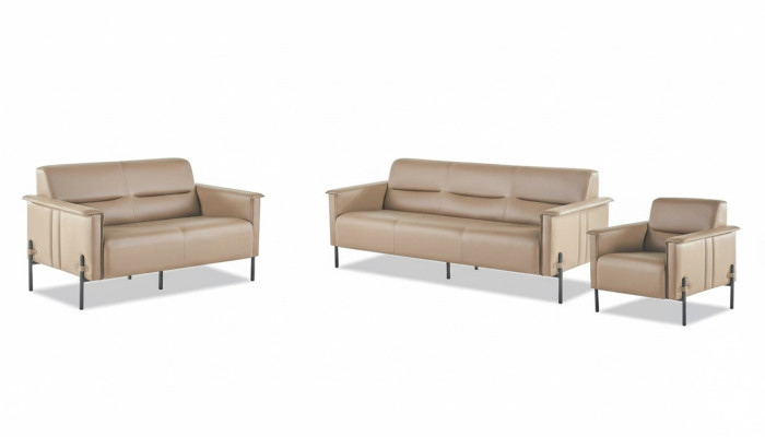 Sitzmöbel Beige Sofagarnitur Set 3-Sitzer 2-Sitzer Sessel Leder Modern