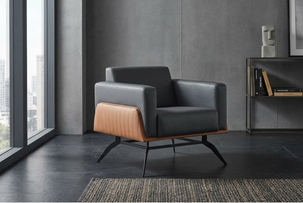 Lehnsessel Sessel 1-Sitzer Sitzmöbel Modern Leder Edelstahl Holz Zweisitzig