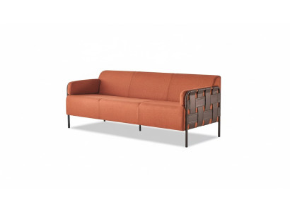 Ledersofa 3-Sitzer Orange Sofa Modern Couch Dreisitzig Weich Sitzmöbel