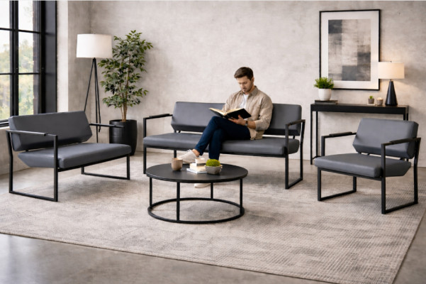 Komplett Schwarz Ledersofas Sofa-Set Couch 3-Sitzer 2-Sitzer Sessel Holz