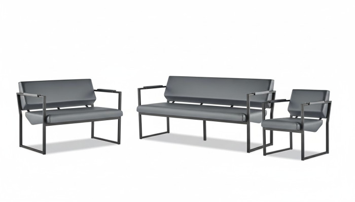Komplett Schwarz Ledersofas Sofa-Set Couch 3-Sitzer 2-Sitzer Sessel Holz