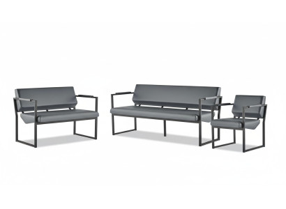 Komplett Schwarz Ledersofas Sofa-Set Couch 3-Sitzer 2-Sitzer Sessel Holz