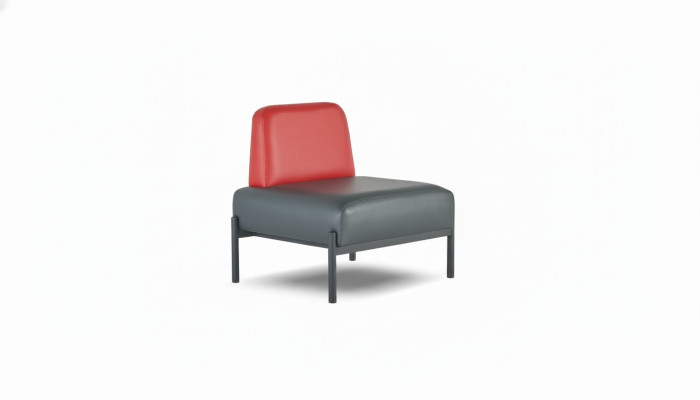 Schwarz Rot Ledersofa Flur Diele Art Deco Leder Sessel Edelstahl 1-Sitzer