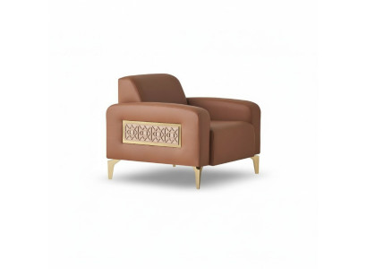 Sessel Braun Leder Edelstahl Lehnsessel Weich 1-Sitzer Modern Armlehnen