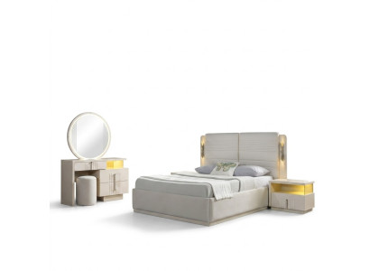 Ágy 2 modern és elegáns éjjeliszekrénnyel, 5 darabos szett