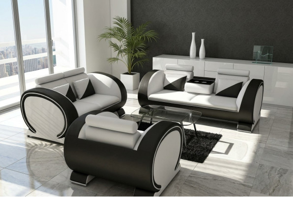 Sofagarnitur Ledersofa Sofa Couch Polster Leder Garnitur Couchen Sofas 3+2+1