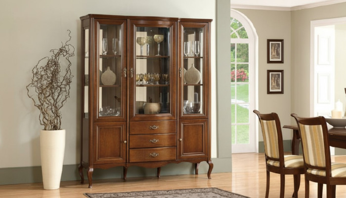 Hochwertige Vitrine Schrank Holz Glas Vitrinen Klassische Italienische Möbel Neu