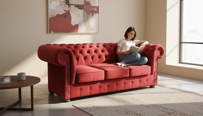 Chesterfield Sofa Couch Polster Textil Stoff 3er Garnitur Designer Sofas Couchen