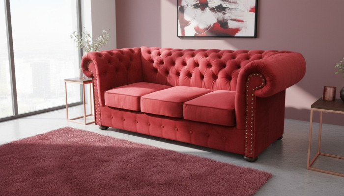 Chesterfield Sofa Couch Polster Textil Stoff 3er Garnitur Designer Sofas Couchen