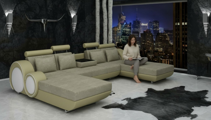 Textilsofa U-Form Couch Ecksofa Designer Sofa Garnitur 2 Liegen Stoffsofa Berlin