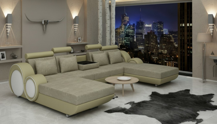 Textilsofa U-Form Couch Ecksofa Designer Sofa Garnitur 2 Liegen Stoffsofa Berlin