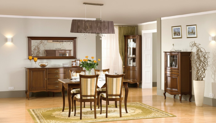 Klassiches Esszimmer Set Kommode Tisch Stühle Vitrine Wohnzimmer Set Italien Neu