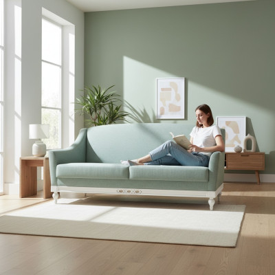 Chippendale Sofa 3 Sitzer Landhaus Stoffsofa mit Holz Designer Garnitur