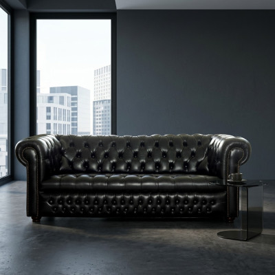 Schwarze Chesterfield Sofa 3+1 Sitzer Designer Couchen Sofagarnitur