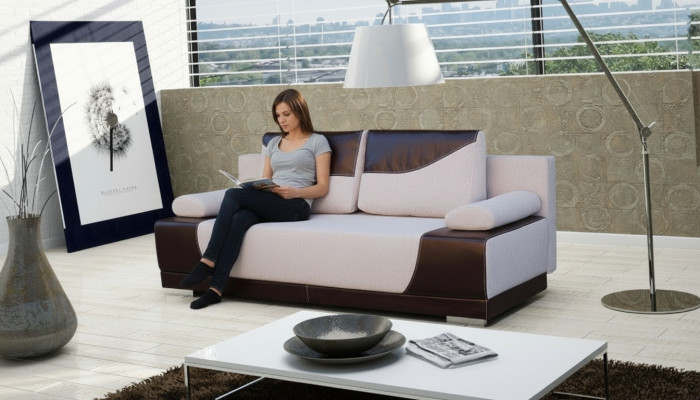 Schlafsofa Klappcouch 3-Sitzer Schlaffunktion + Bettkasten Couch Designer Sofa