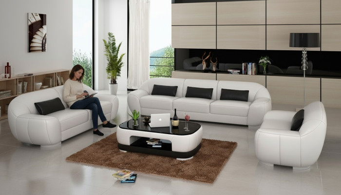 Sofagarnitur 3+2+1 Couch Polster Sitz Leder Garnitur Designer Set Neu Homberg W