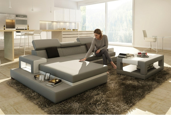 Ecksofa Polster Couch Sofa Wohnlandschaft Garnitur Sitz Eck Textil Leder