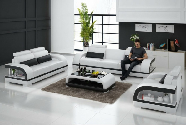Designer Sofagarnitur Ledersofa Set 3+2+1 Garnitur Sofa Couch Neu Zitadelle Weiß