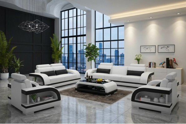 Designer Sofagarnitur Ledersofa Set 3+2+1 Garnitur Sofa Couch Neu Zitadelle Weiß