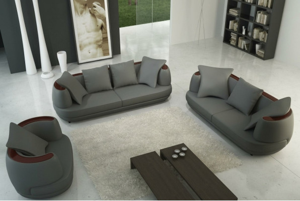Sofagarnitur Royal Luxus Designer Couch Polster 3+2+1 Leder Sofa Sitz Royal Grau